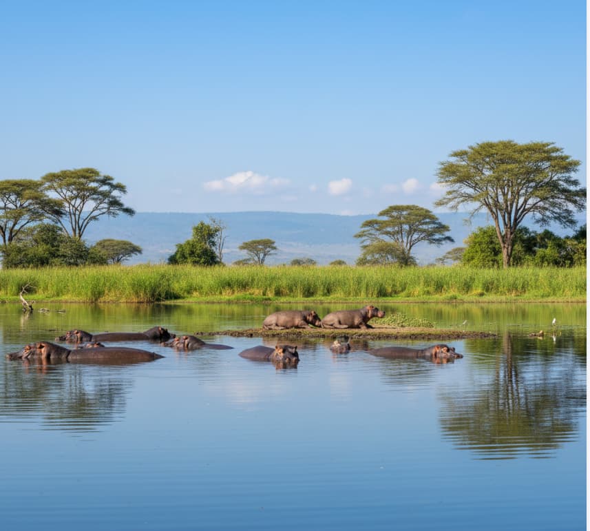 Hippos in Lake Naivasha photo taken during a safari