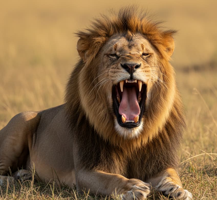 A Lion in Amboseli National Park savannah, Kenya, during daytime