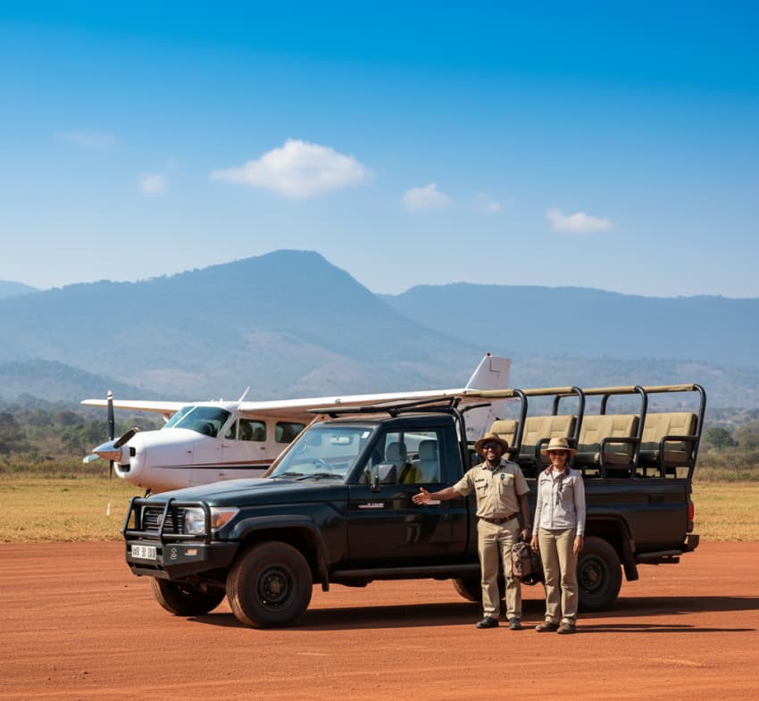 4 Days Gorilla Flying Adventure 4 Arriving at Kihihi Airstrip for a luxury fly-in gorilla safari in Bwindi Impenetrable National Park, Uganda.