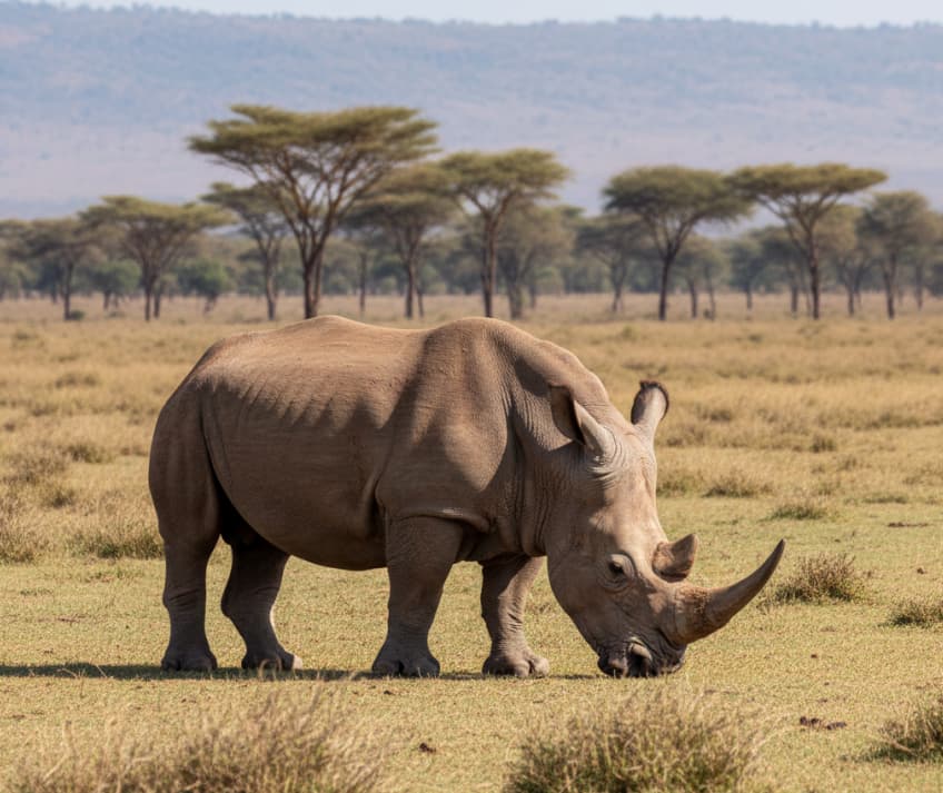 White rhino grazing in Lake Nakuru National Park, Kenya.