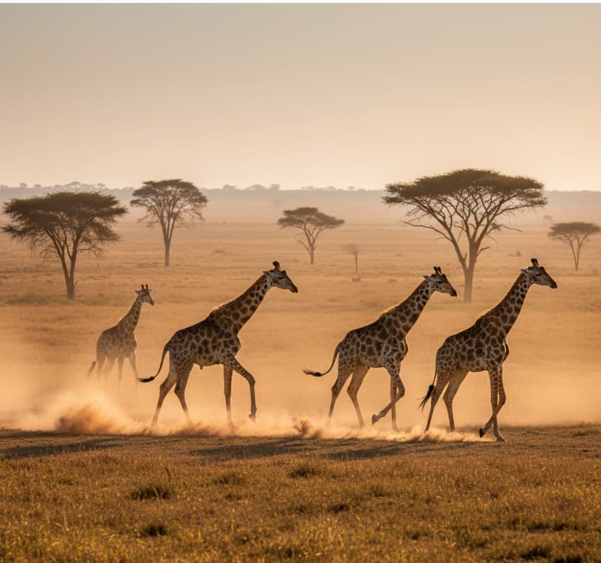 2 Days Lake Nakuru-Lake Naivasha Safari 3 Rothschild’s giraffes running across Lake Nakuru, Kenya