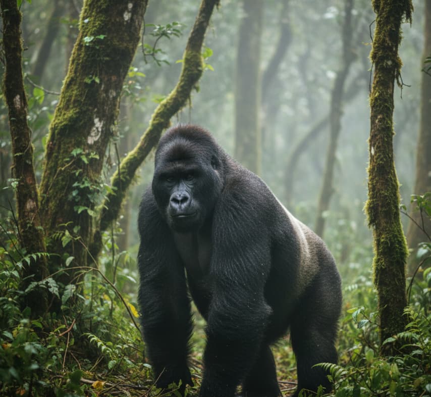 A dominant silverback mountain gorilla in the UNESCO World Heritage Bwindi Impenetrable National Park, Uganda.