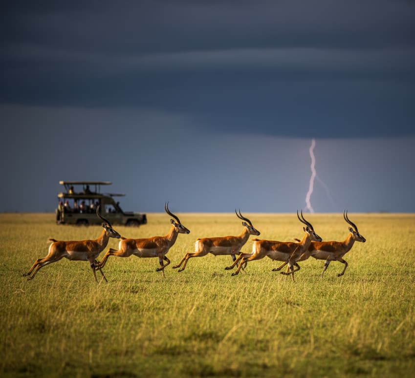 A herd of Uganda Kob grazing on the Kasenyi plains of Queen Elizabeth National Park during a classic morning game drive.