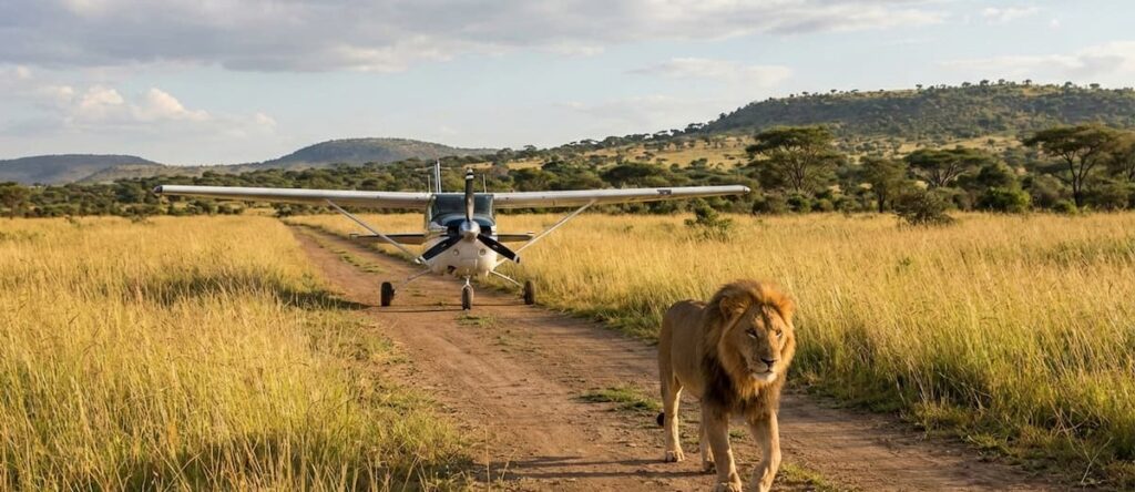 a lion in the savannah kenya
