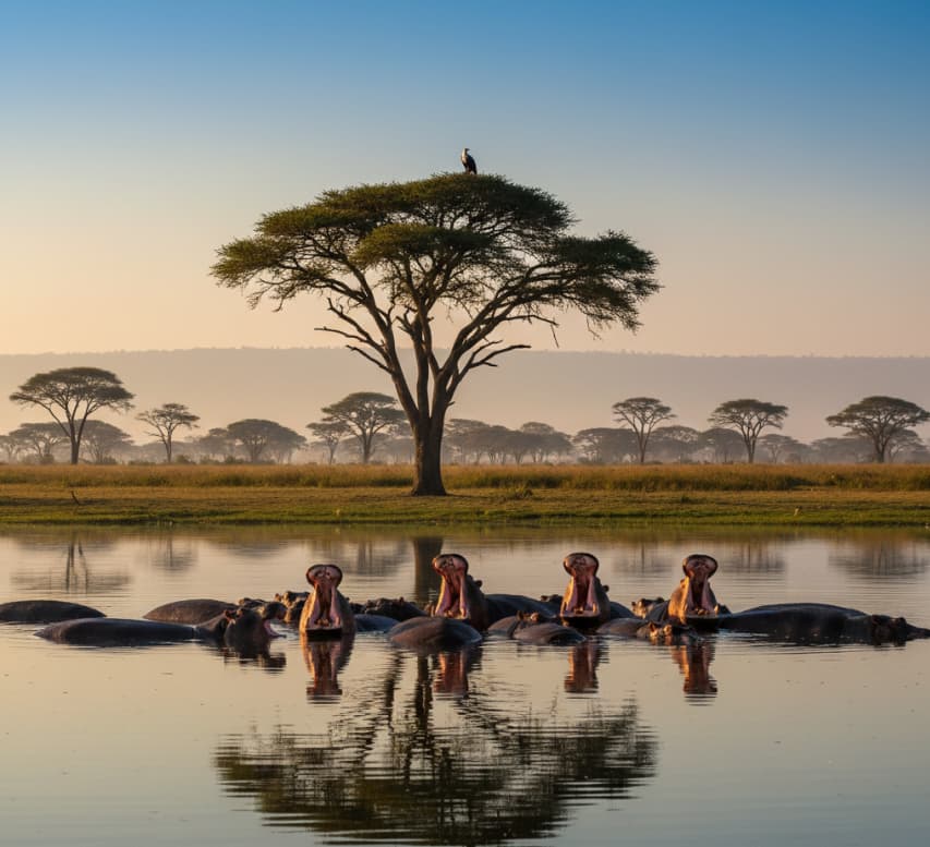 Hippos  seen during a boat ride on Lake Naivasha