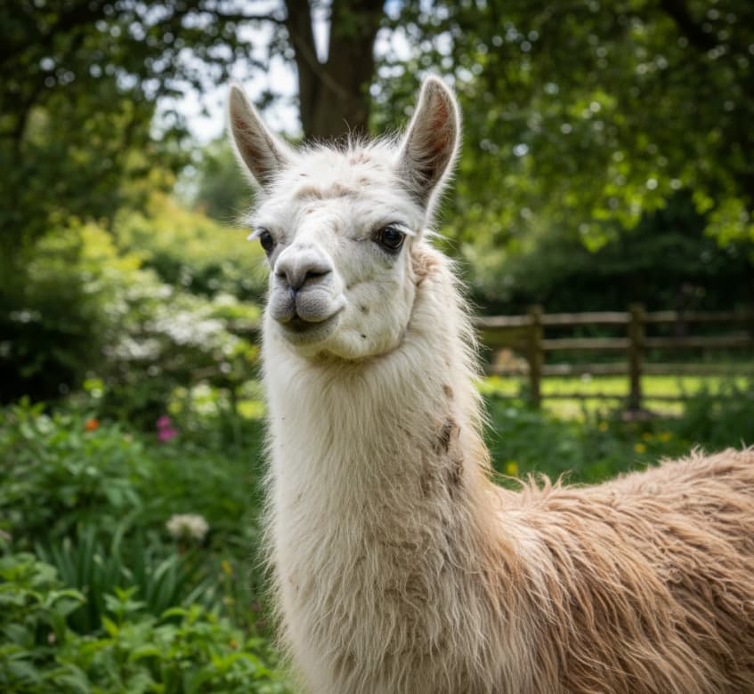 Close-range photo of a llama at Stedmak Gardens Nairobi
