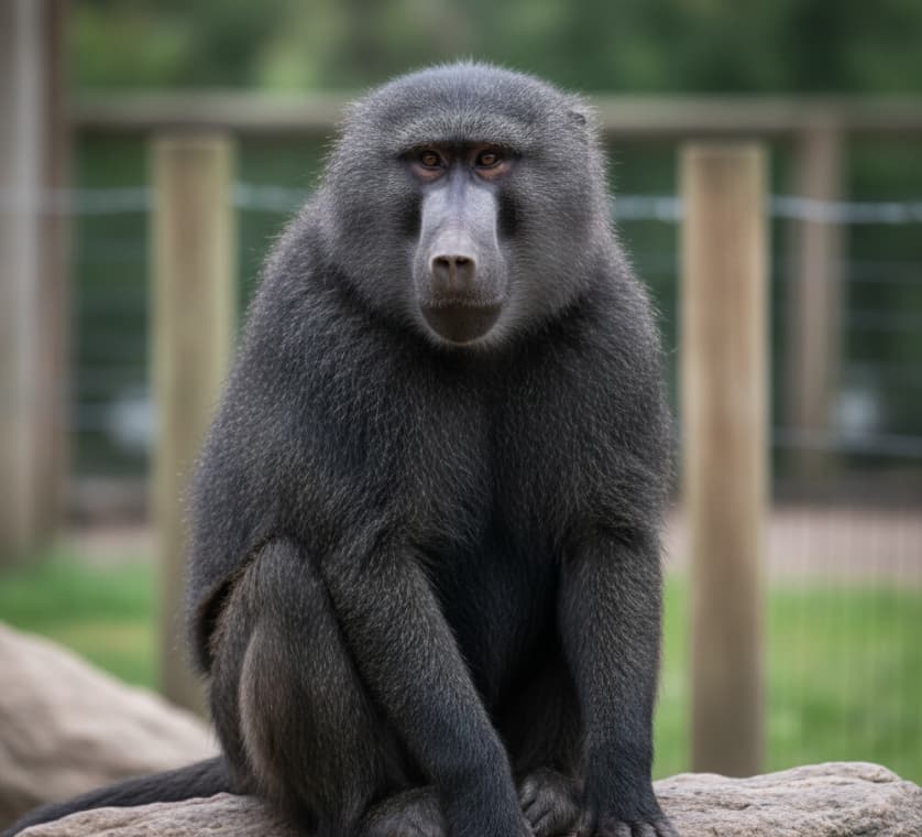 Close-up portrait of a baboon at Stedmak Gardens animal sanctuary in Nairobi