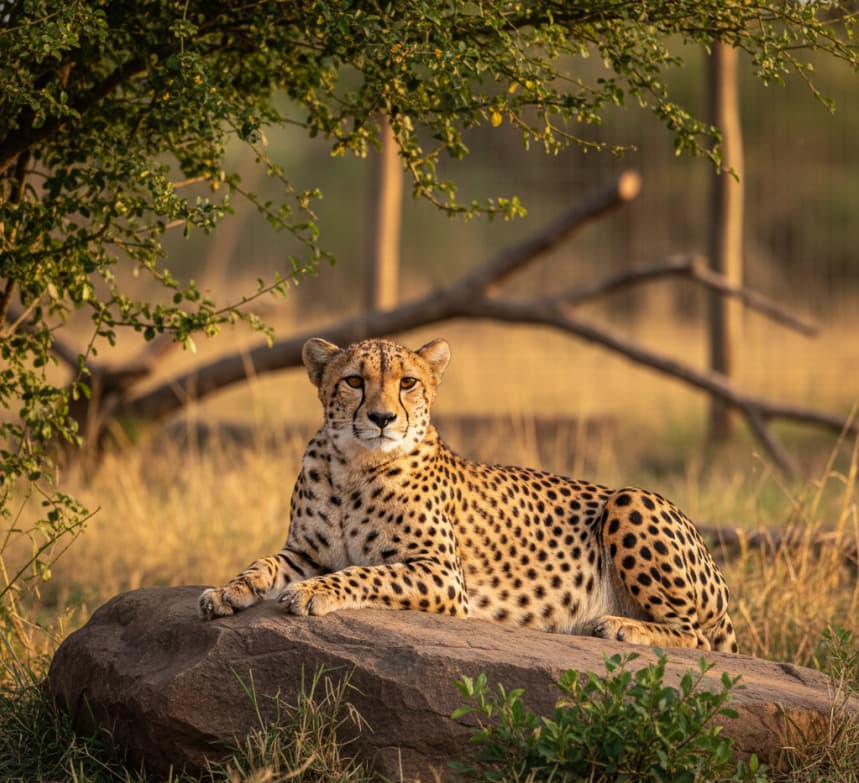 Close-up portrait of a cheetah inside Stedmak Gardens animal sanctuary