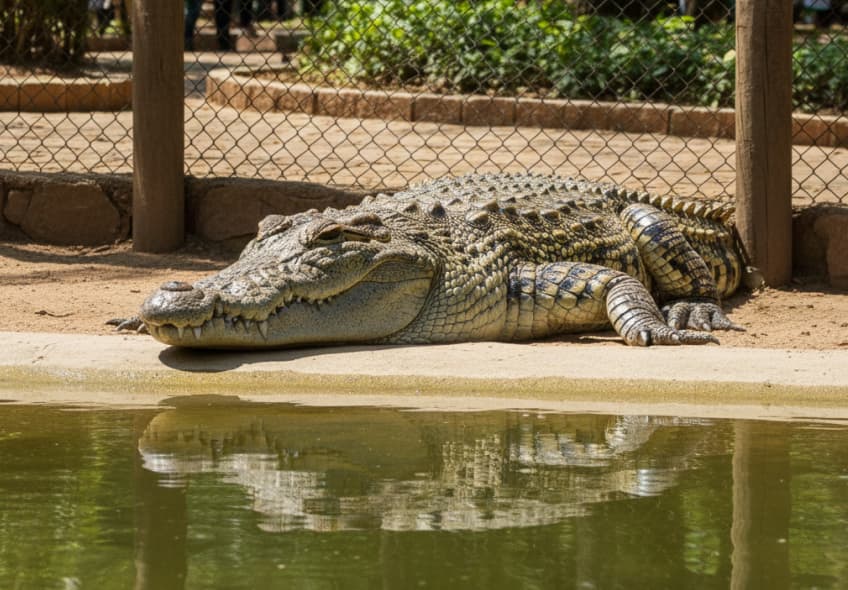 Crocodile basking near the water inside Stedmak Gardens sanctuary