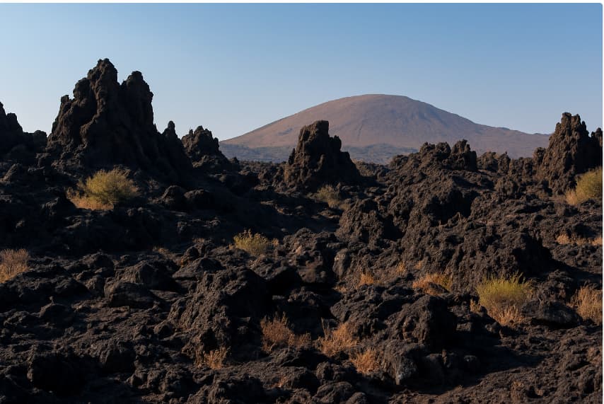 Shetani Lava Flow volcanic landscape in Tsavo West National Park, Kenya.