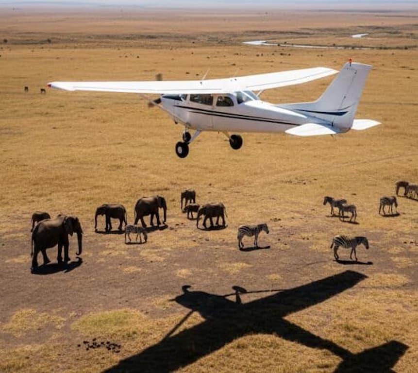 a small one engine plane for flying safari to Samburu game reserve