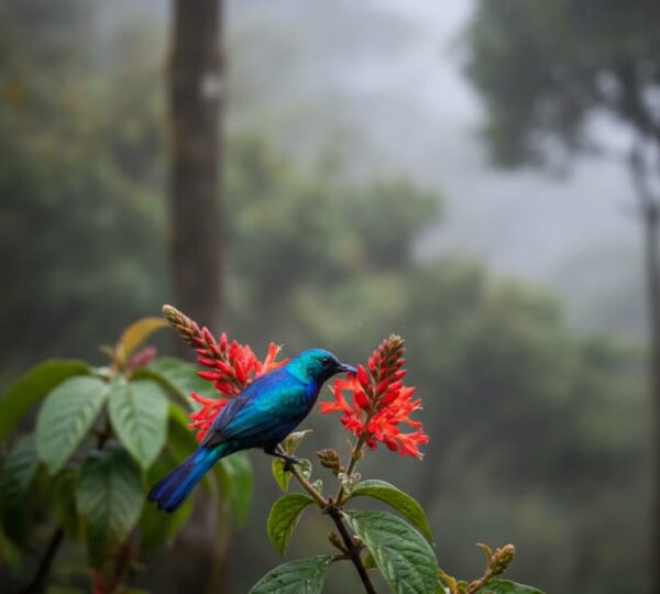 Regal Sunbird feeding on flowers in Bwindi Impenetrable Forest Uganda