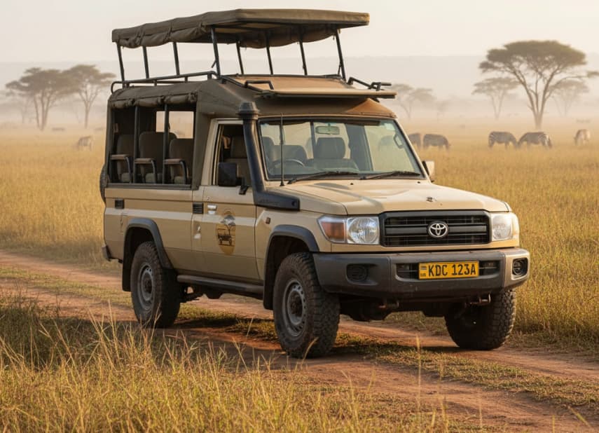 4x4 safari vehicle during a 3-Day Masai Mara Safari from Nairobi, driving through the savanna