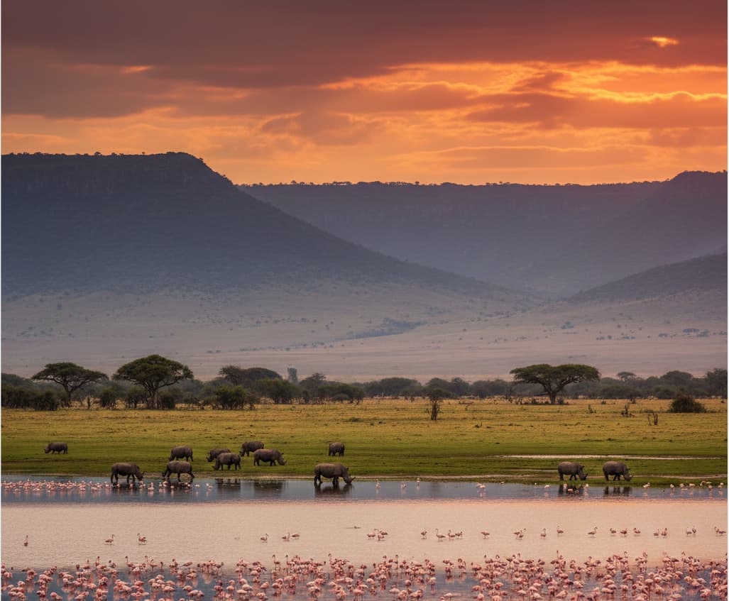 Lake Nakuru and Lake Naivasha safari featuring flamingos, rhinos, and Rift Valley scenery in Kenya