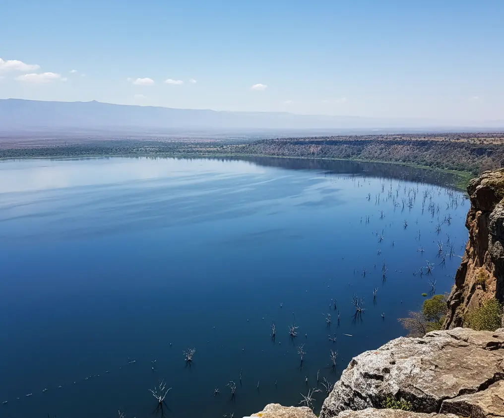 Lake Nakuru Safari Photography 2026: Why Your Old Zoom Lens is Now the "Wrong" Choice 5 Wide-angle aerial view of Lake Nakuru from the Baboon Cliff lookout point.