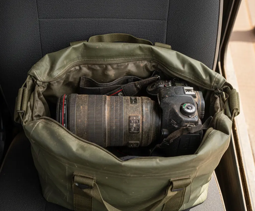 Lake Nakuru Safari Photography 2026: Why Your Old Zoom Lens is Now the "Wrong" Choice 6 Protecting camera gear from Rironi construction dust during a Nairobi to Nakuru transit.