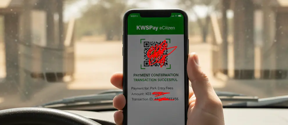 The Ultimate Lake Nakuru Safari Packing List (2026 Logistical Guide) 2 A smartphone screen showing an offline eCitizen QR code for Lake Nakuru National Park entry fees.
