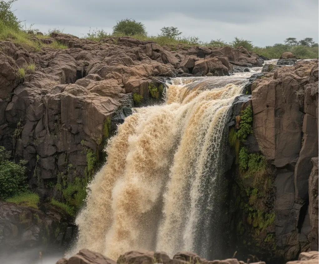 Close-up of the seasonal River Makalia flow cascading over rocks in Lake Nakuru 2026.