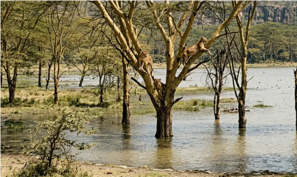 Tree-Climbing Lions of Lake Nakuru 2026: The "Wet-Paw" Operator's Guide 3 The Lanet Gate woodland area where Tree Climbing Lions Lake Nakuru are most frequently spotted in 2026.