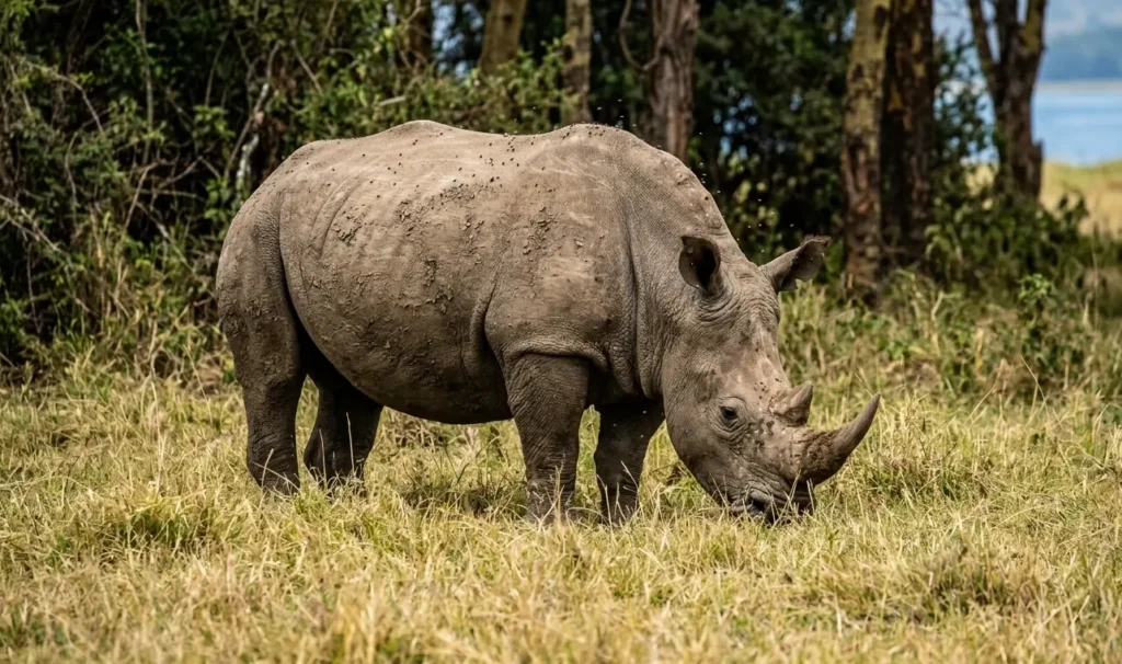 A white rhino grazing on the best 2 days 1 night Nakuru route 2026 southern sector.