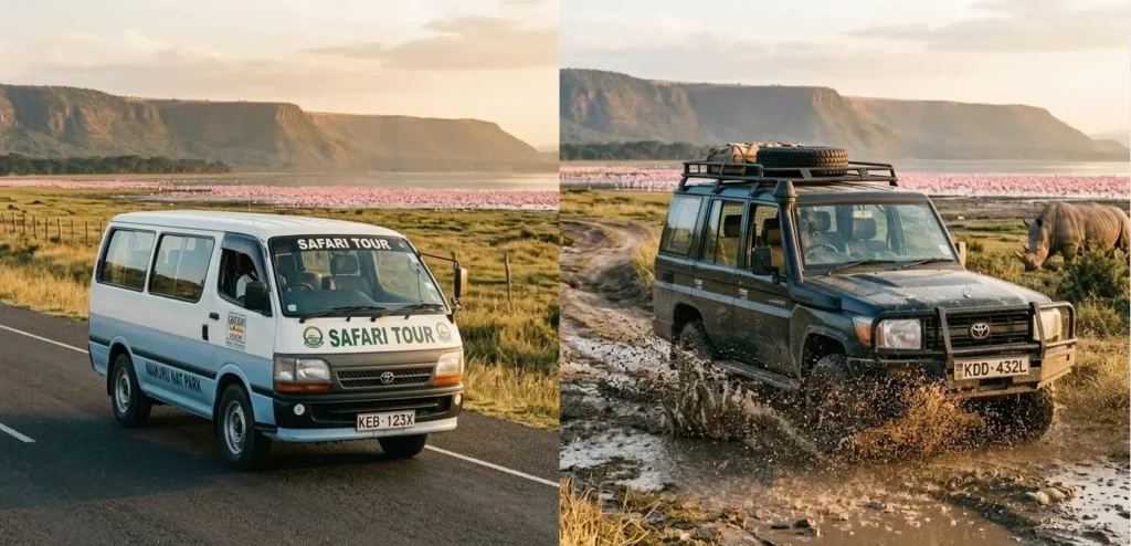 Lake Nakuru Safari Cost 2026: The "No-Surprise" Total Price Per Person 3 Comparison of budget safari vans vs luxury 4x4 Land Cruisers for Lake Nakuru 2026.