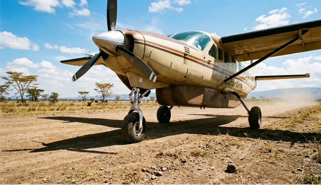 The Best Safari Lodge in Lake Nakuru: A 2026 Operator’s Verdict (And Why the "Old Lists" are Wrong) 6 A private charter plane at Naishi Airstrip, providing 2026 access to the best safari lodge Lake Nakuru offers.