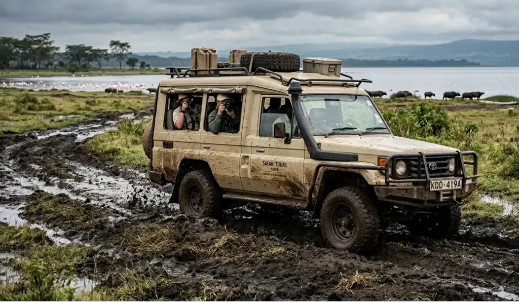 Lake Nakuru National Park FAQs 2026: 27 Insider Answers to Travel Tips & Hidden Costs 4 A 4x4 safari vehicle navigating the difficult black cotton soil tracks in 2026.