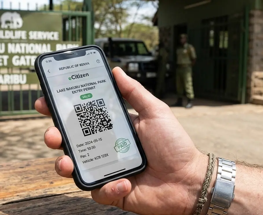 Is a Lake Nakuru Day Trip Worth It? 2026 Honest Comparison (Day Trip vs. Overnight) 5 An eCitizen QR code for Lake Nakuru park fees being used at the Lanet Gate.