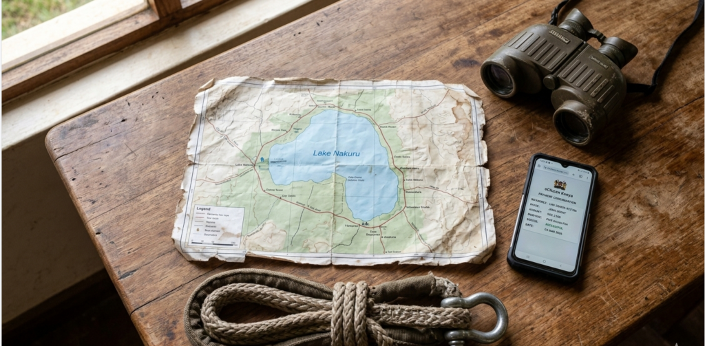 Buffaloes in Lake Nakuru National Park 2026: The “Mud Trap” & Safety Operator’s Report 6 Safari logistics gear including a tow rope and eCitizen confirmation for 2026.