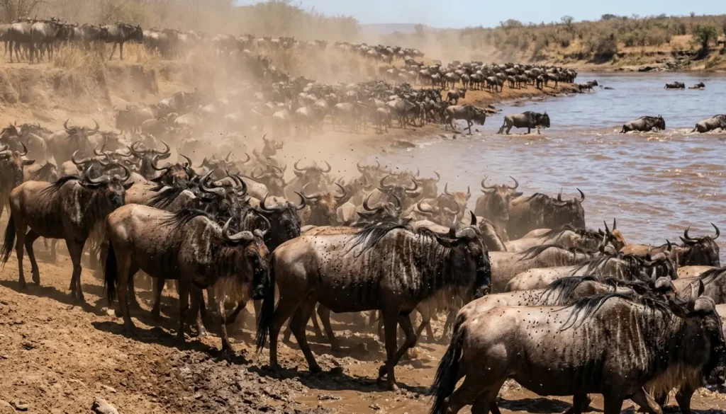 Great Migration river crossing, highlighting why 2026 high season fees reach $200.
