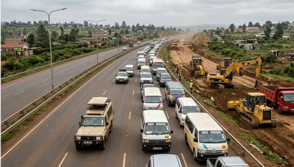 Current 2026 road construction at Rironi on the highway from Nairobi to Nakuru.