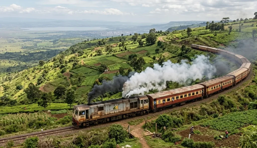 Lake Nakuru National Park FAQs 2026: 27 Insider Answers to Travel Tips & Hidden Costs 6 The Nairobi to Nakuru MGR train traveling through the Rift Valley during a 2026 safari trip.