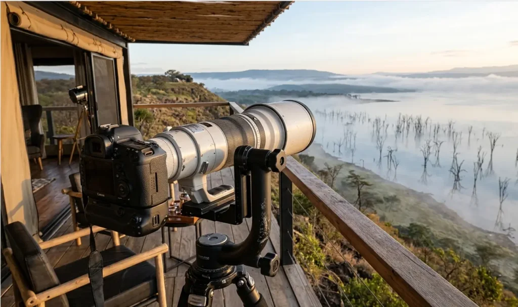 The 5 Best Lake Nakuru Lodges for Wildlife Viewing 2026: A Balcony-View Report 5 High-elevation photography setup at The Cliff lodge overlooking Lake Nakuru in 2026.