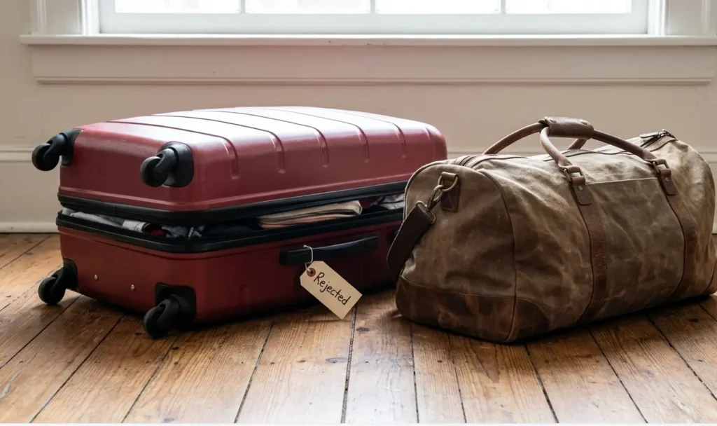 Nairobi to Masai Mara Flights 2026: Wilson Airport Guide 5 Comparison of a soft safari duffel bag vs a hard suitcase for bush flight luggage limits.