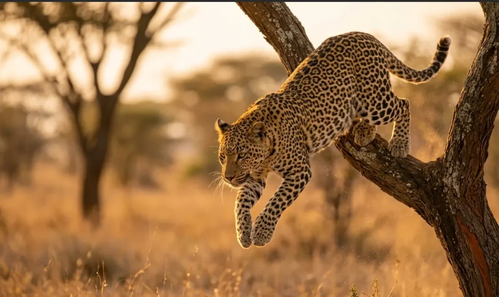 5-Day Kenya Safari 2026: Rhinos, Flamingos & No Crowds 4 A leopard in mid-action during a morning game drive in the Ol Pejeta wilderness.