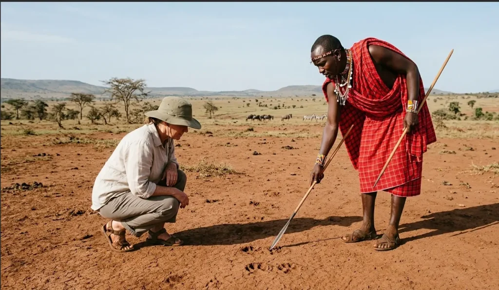 A guided walking safari with a Maasai warrior in a private conservancy.