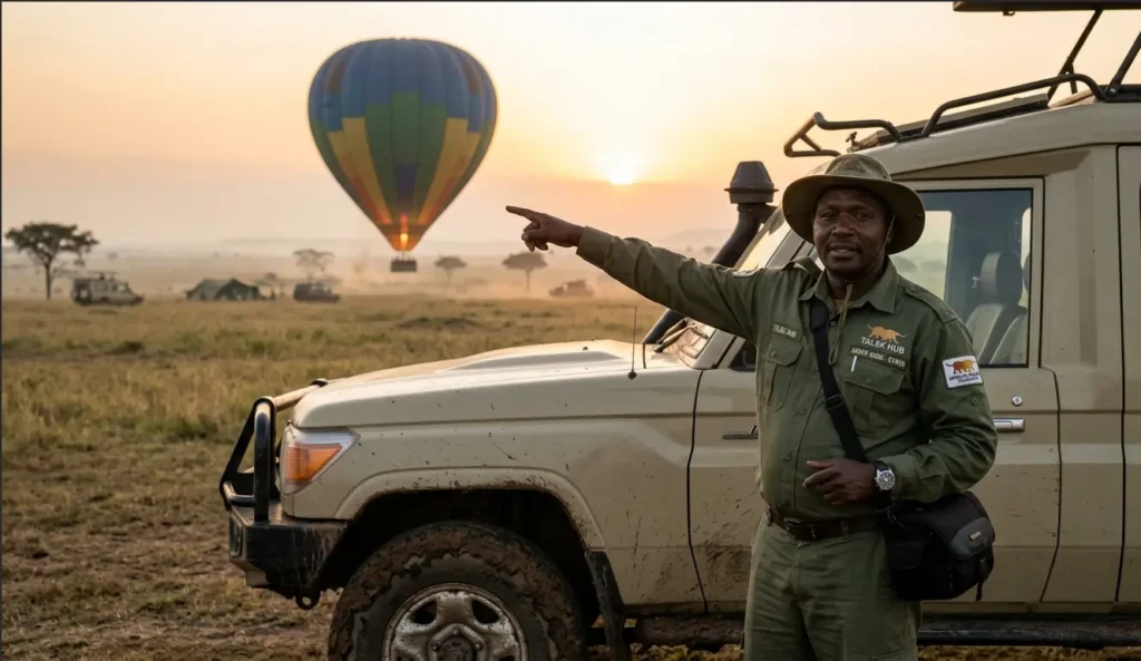 Masai Mara Balloon Safari 2026: Honest Operator's Guide 4 Hilmuks safari guide at the Talek Hub balloon launch station in the Masai Mara